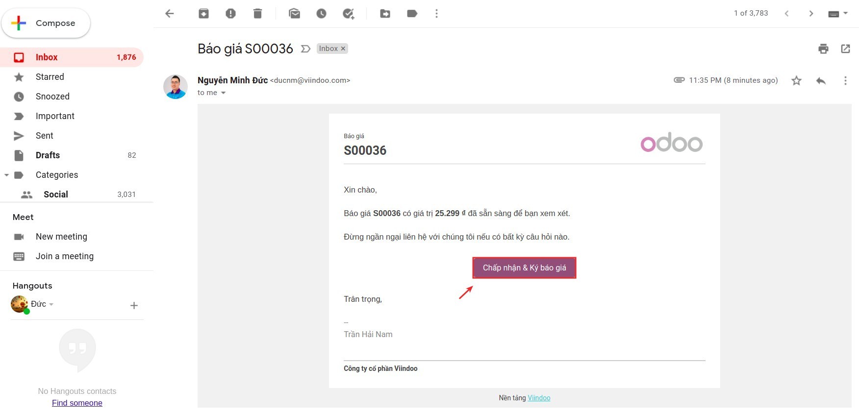 Email báo giá khách hàng nhận được- Viindoo
