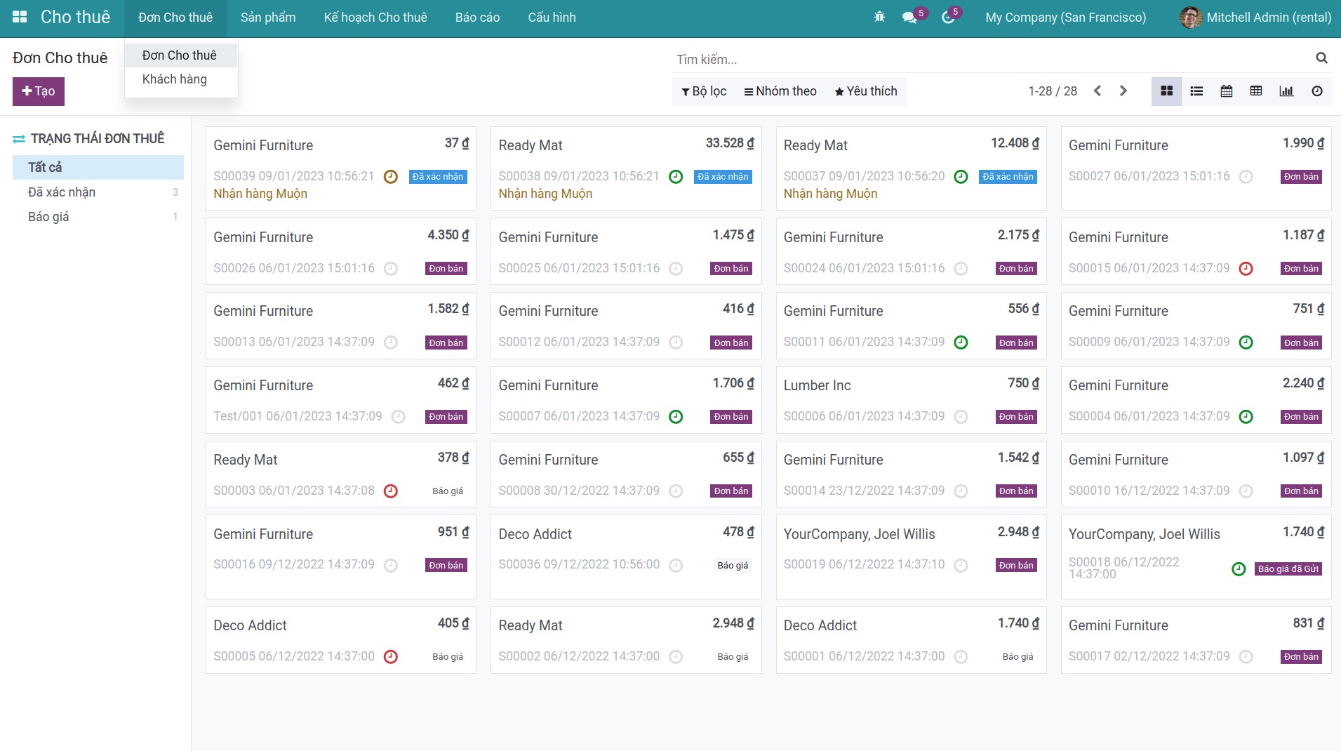 Menu đơn Cho thuê