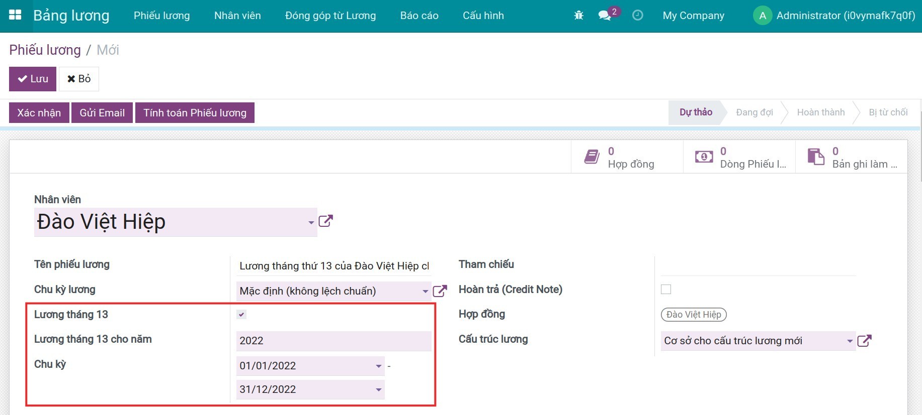 Phiếu lương tháng lương thứ 13 Viindoo