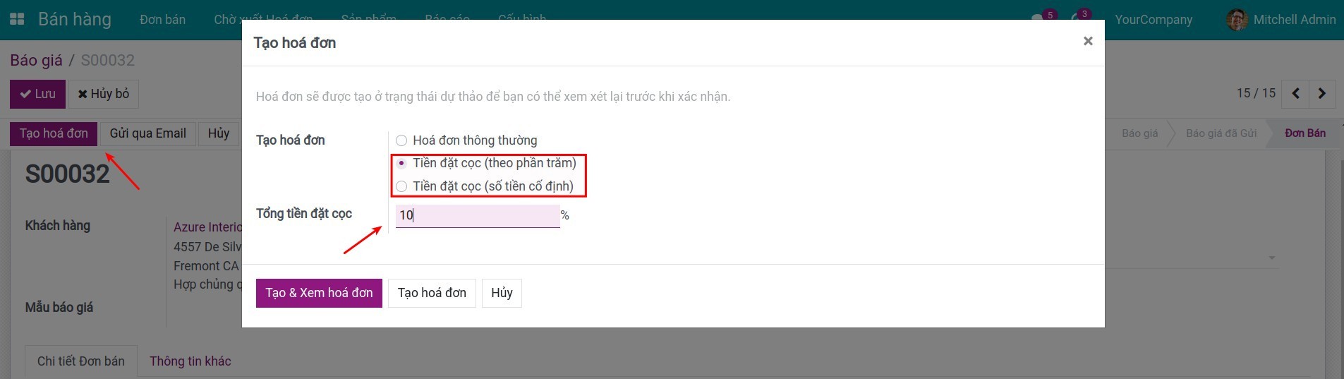 Tạo hóa đơn trong đơn bán- Viindoo