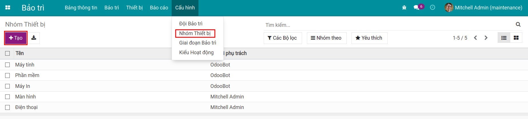 Tạo nhóm thiết bị
