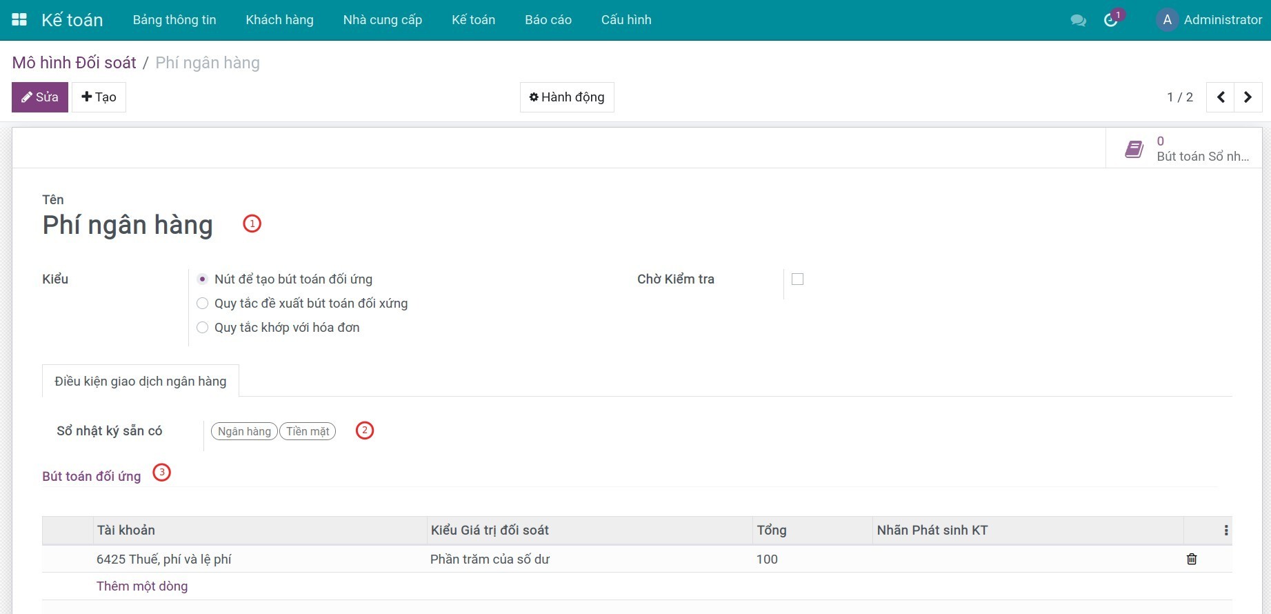 Thiết lập sẵn các mô hình đối soát trên Viindoo.