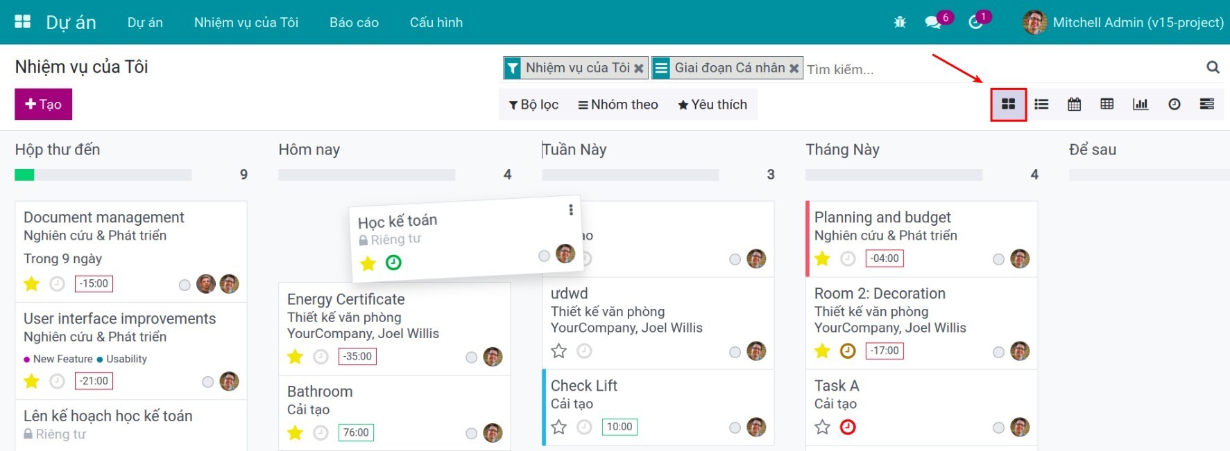 Nhiệm vụ trên Kanban - Dự án Viindoo