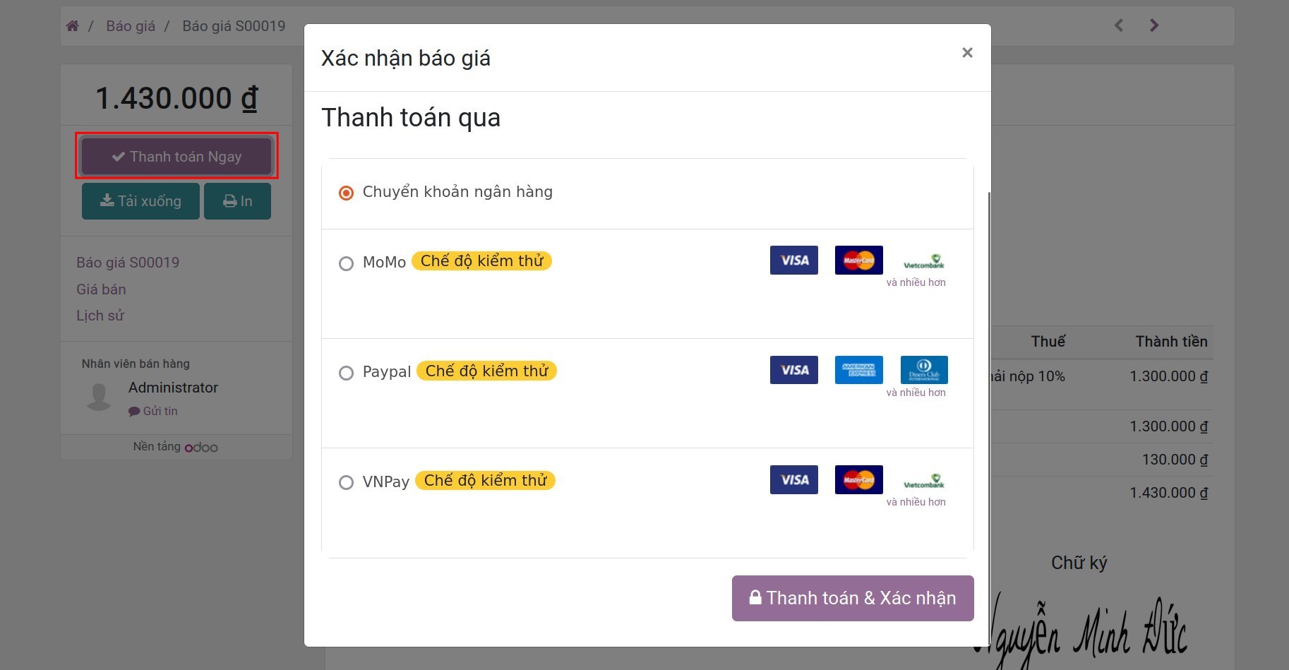 Xác nhận thanh toán Online Payment - Viindoo.