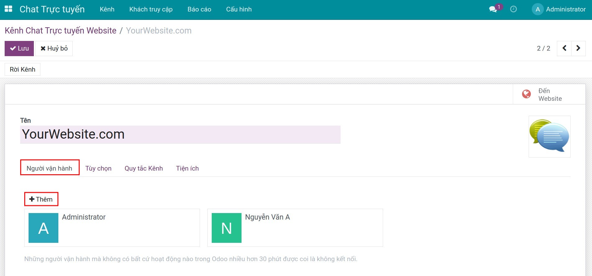 Thiết lập thông tin người vận hành