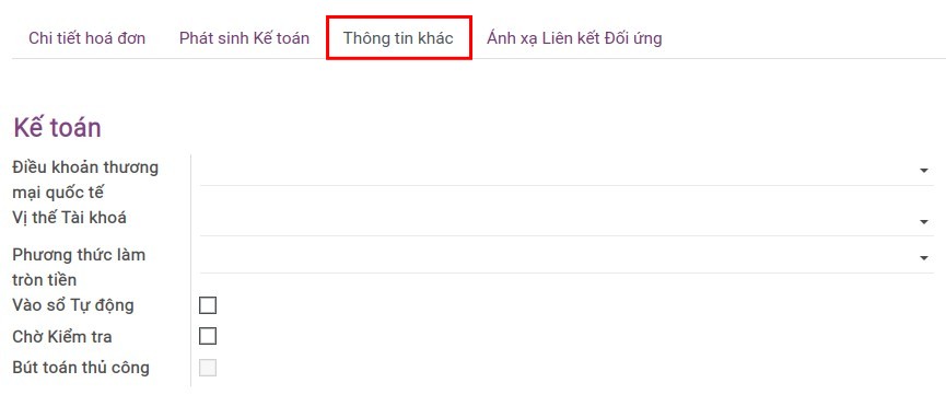 Tab Thông tin khác trên hóa đơn Nhà cung cấp