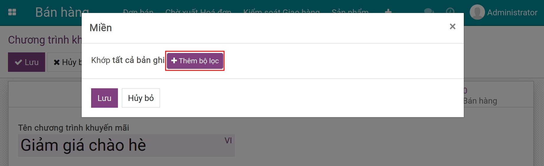 Ấn vào Sửa miền để đặt điều kiện