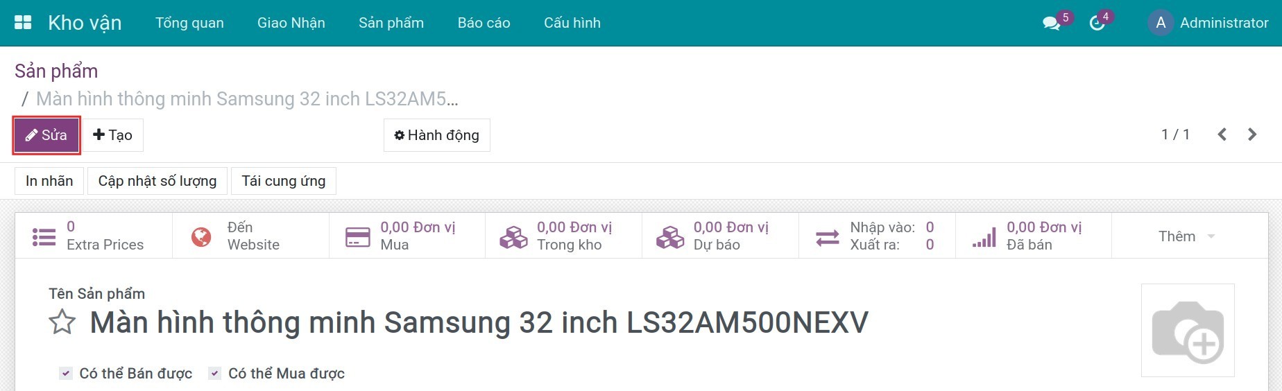 Thêm thông tin sản phẩm trong Phần mềm Quản lý kho của Viindoo