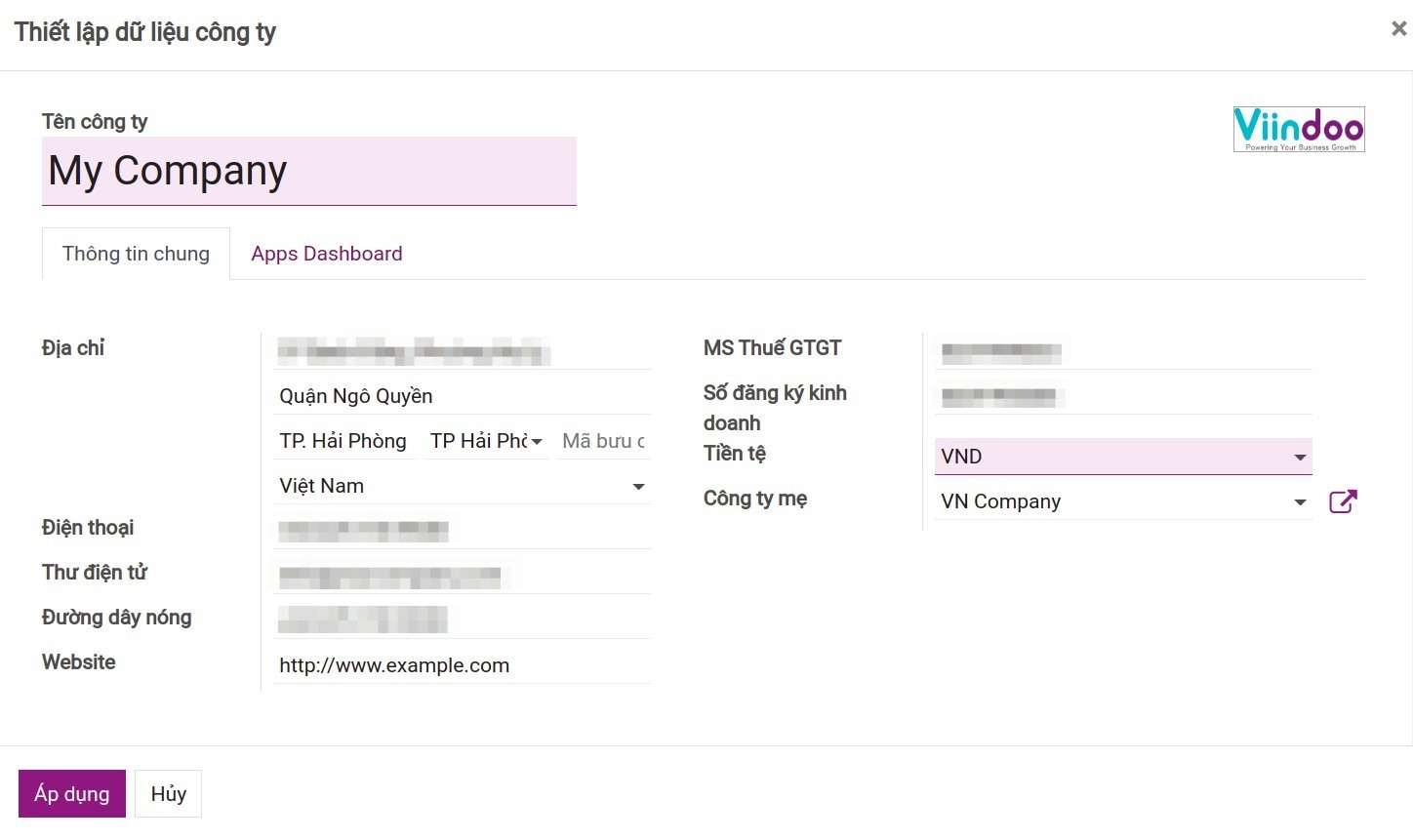 Thiết lập dữ liệu công ty - Viindoo