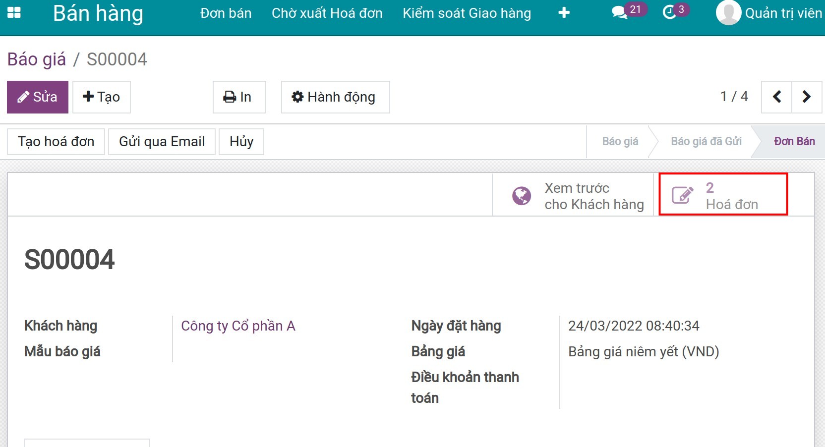 Kiểm tra lại số lượng hóa đơn đã xuất cho đơn bán.