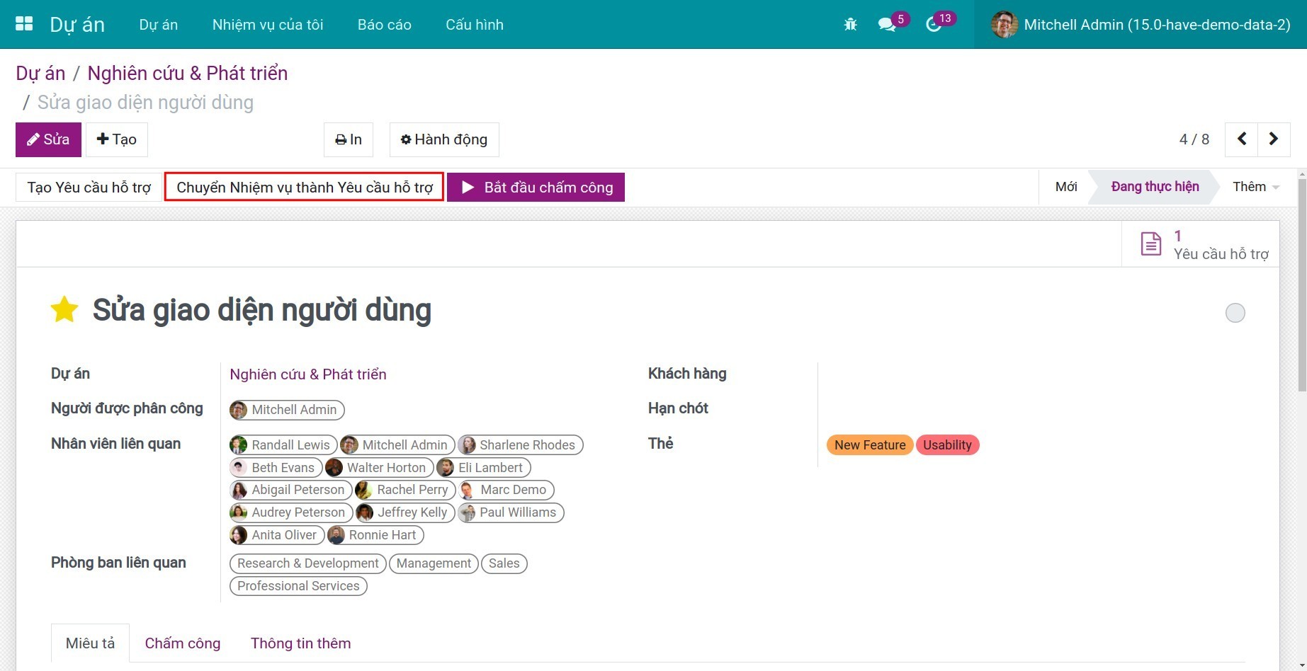 Chọn chuyển thành Yêu cầu hỗ trợ