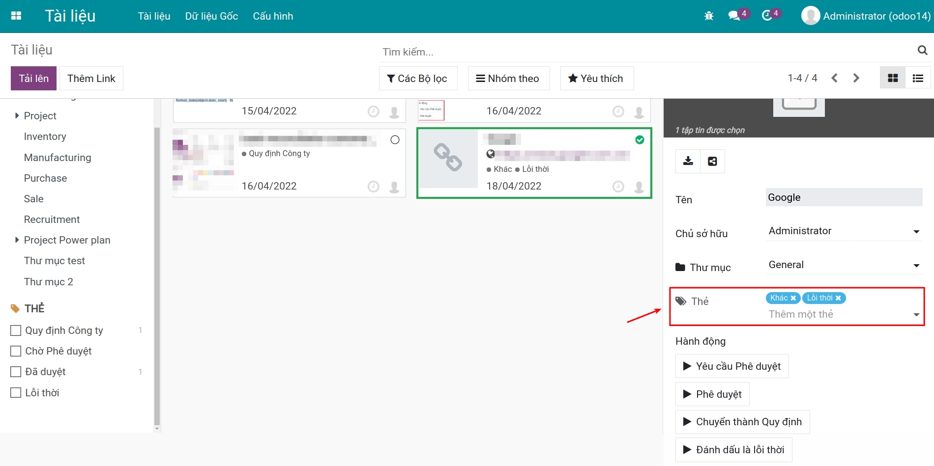 Gắn một thẻ với nhiều loại thẻ trong Viindoo