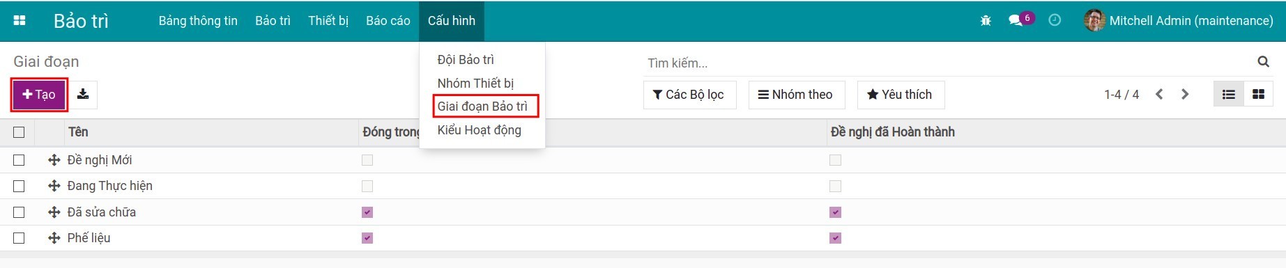 Tạo giai đoạn bảo trì