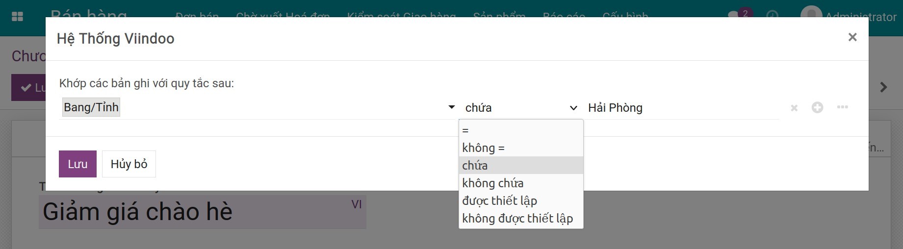 Ấn Thêm bộ lọc để đặt tiêu chí áp dụng chương trình khuyến mãi