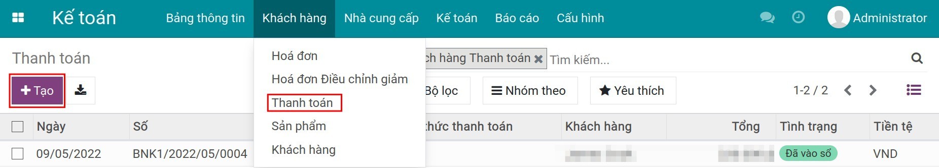 Tạo phiếu thanh toán - Viindoo