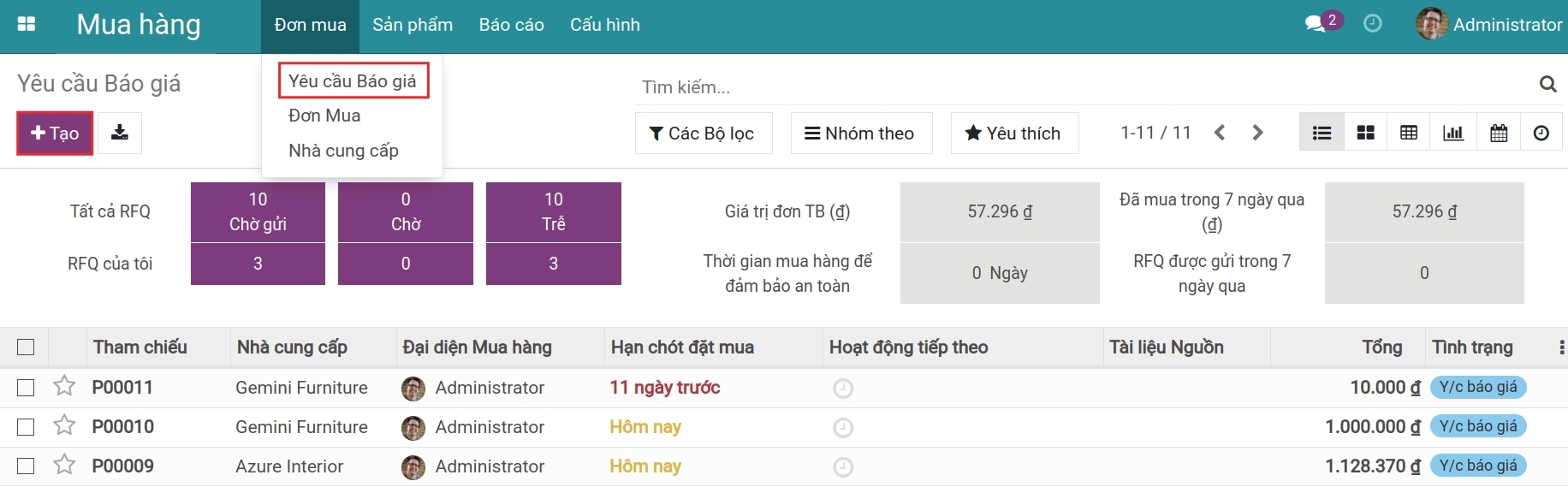 Tạo một yêu cầu báo giá - Viindoo
