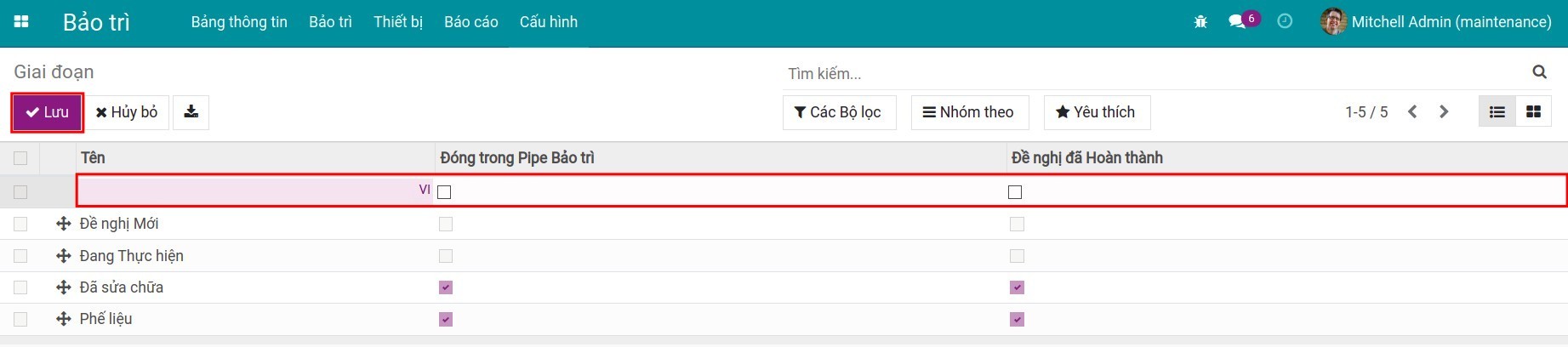 Thiết lập giai đoạn bảo trì