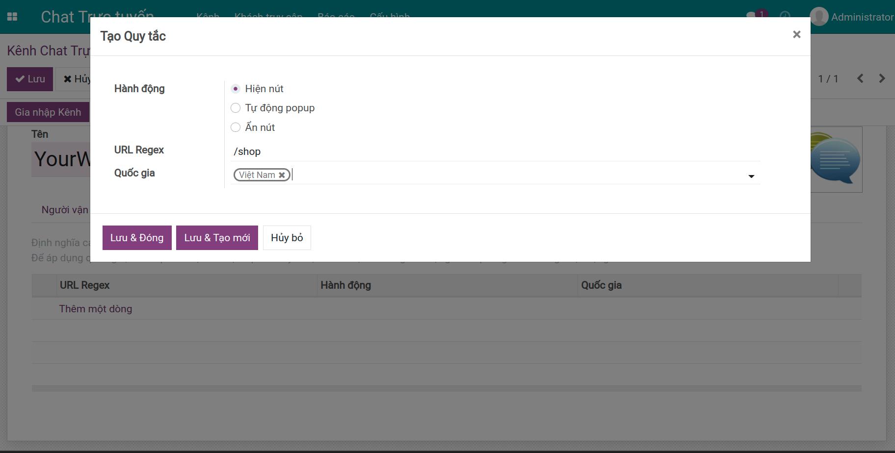 Tạo quy tắc kênh