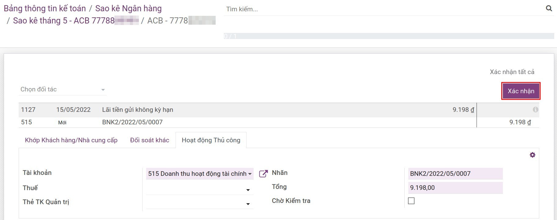 Xác nhận đối soát