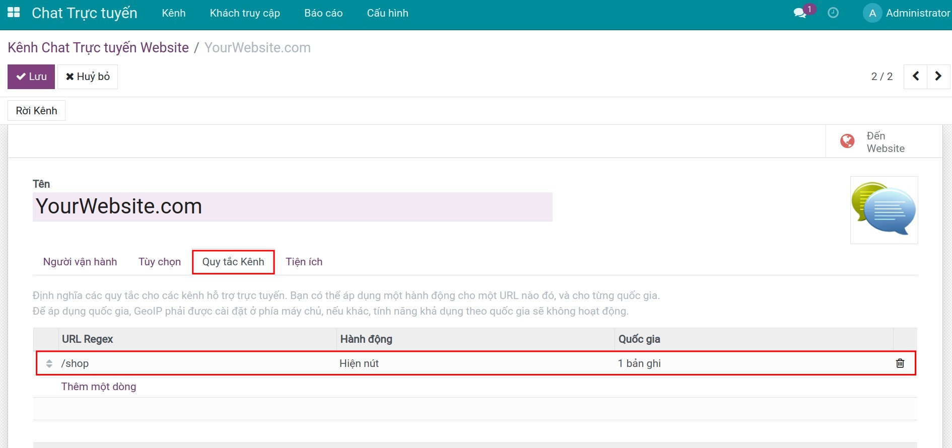 Thiết lập quy tắc kênh
