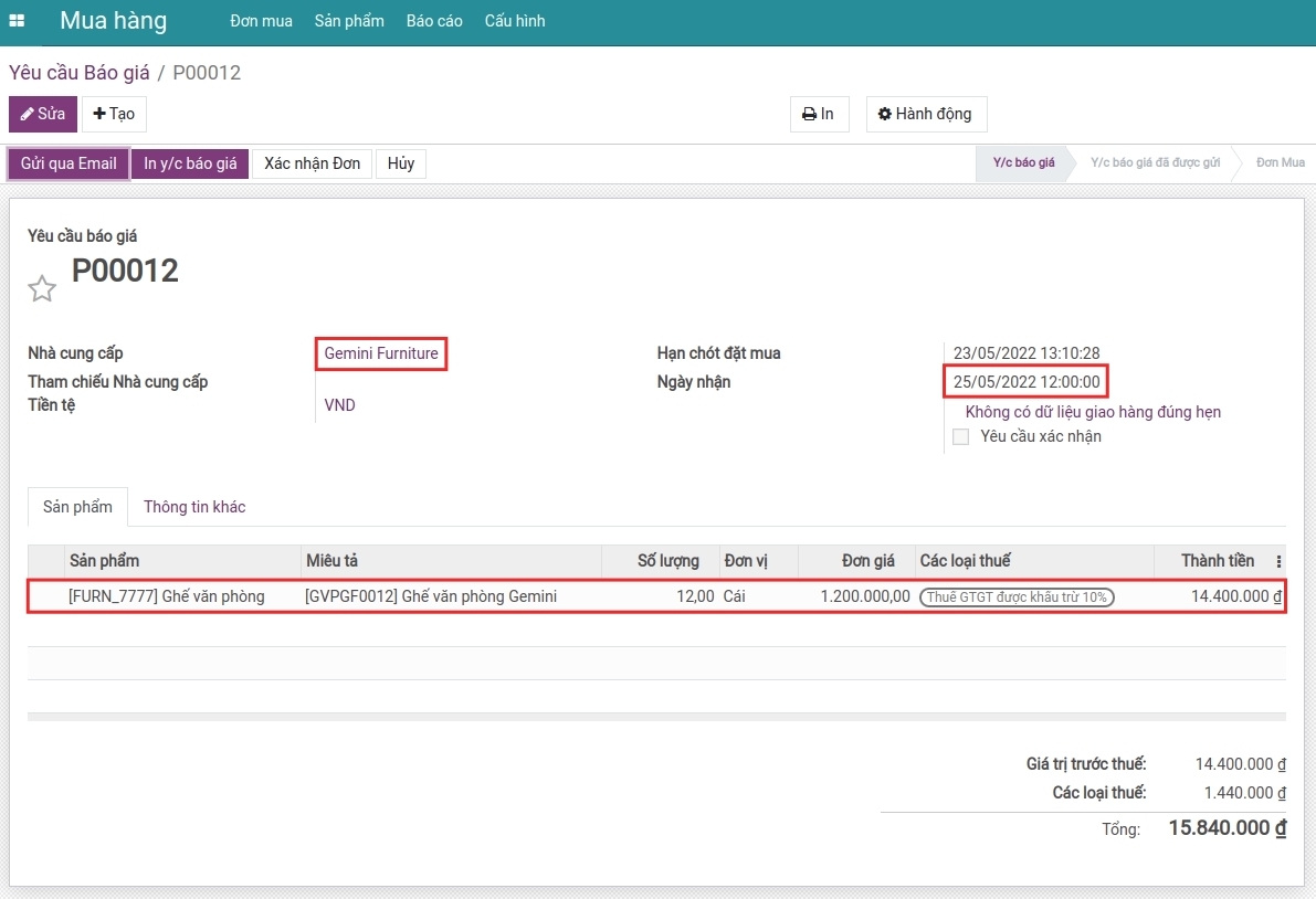 Giá mua theo nhà cung cấp trong RFQ - Viindoo