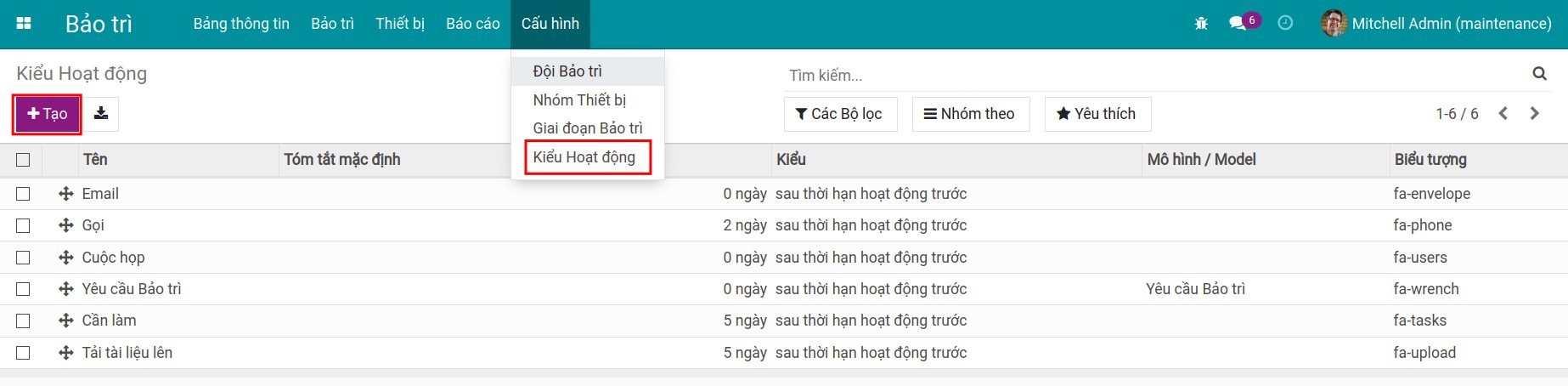 Thiết lập kiểu hoạt động
