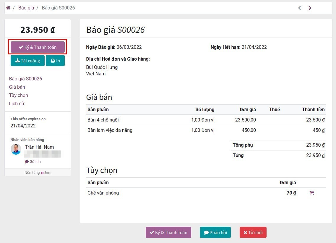 Xác nhận online báo giá - Viindoo