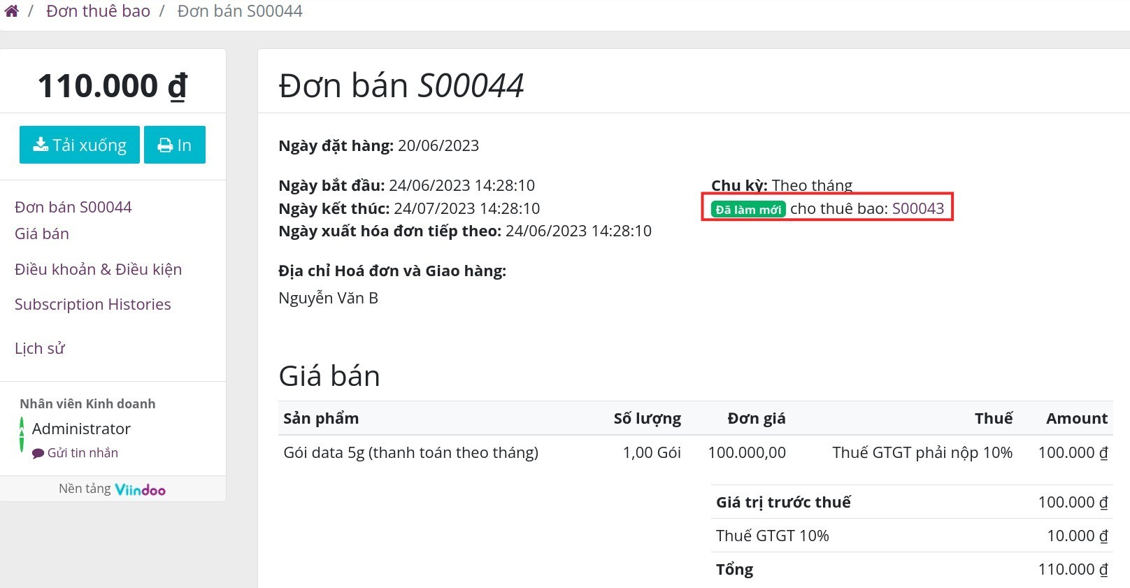 Cập nhật trạng thái gia hạn Viindoo