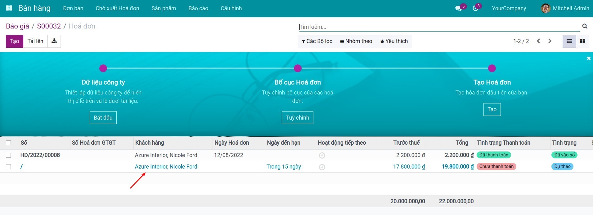 Lựa chọn hóa đơn cần xem - Viindoo