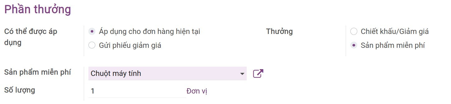 Sản phẩm miễn phí cho chương trình