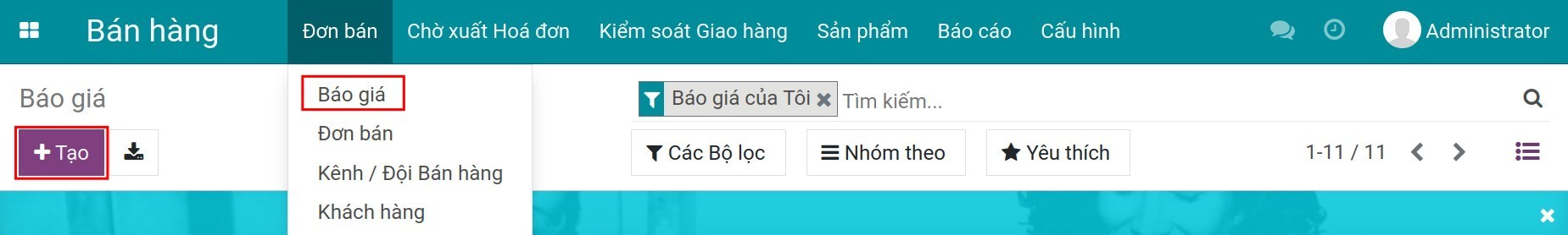Tạo báo giá mới trên Viindoo