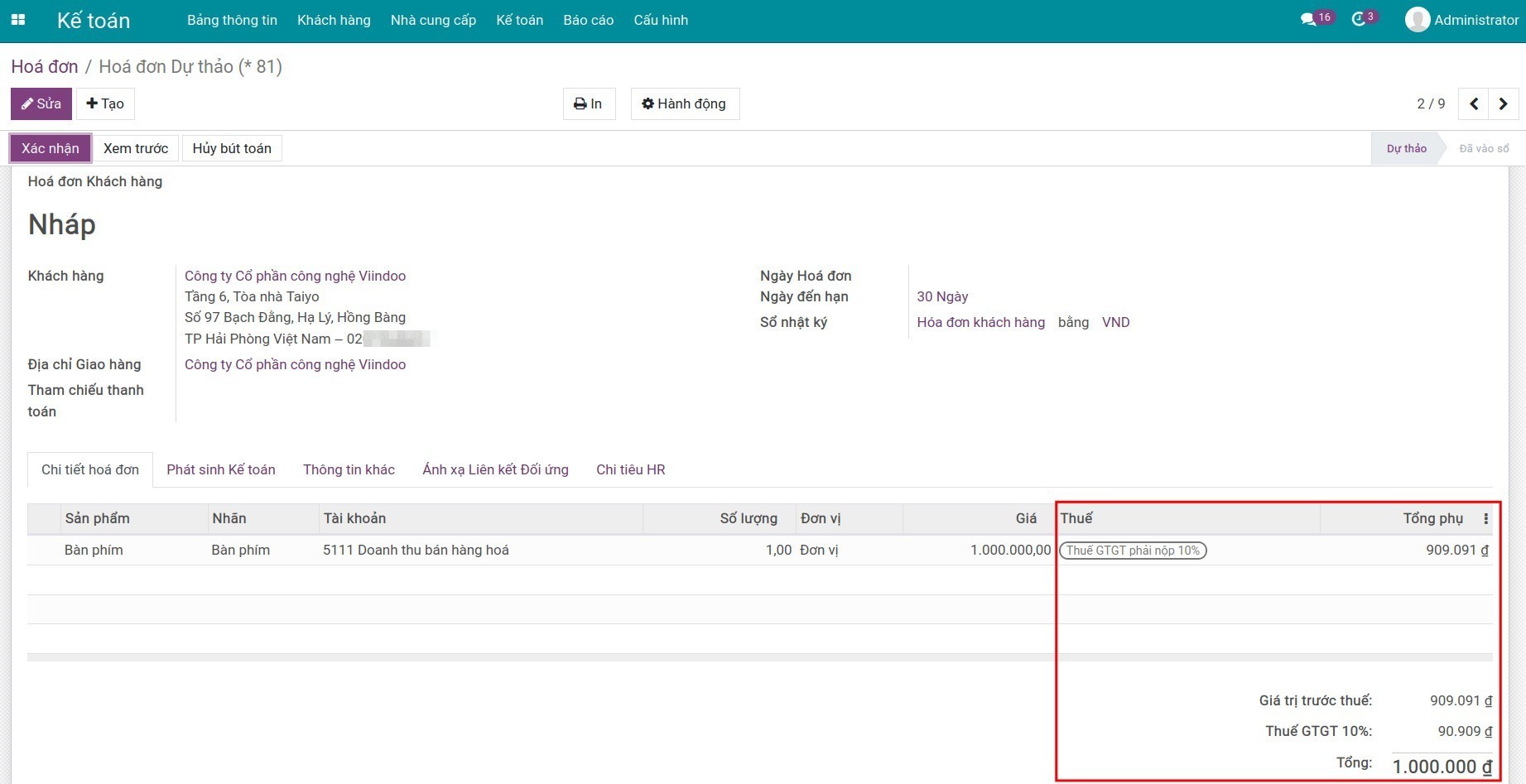 Giá đã bao gồm thuế trên hóa đơn