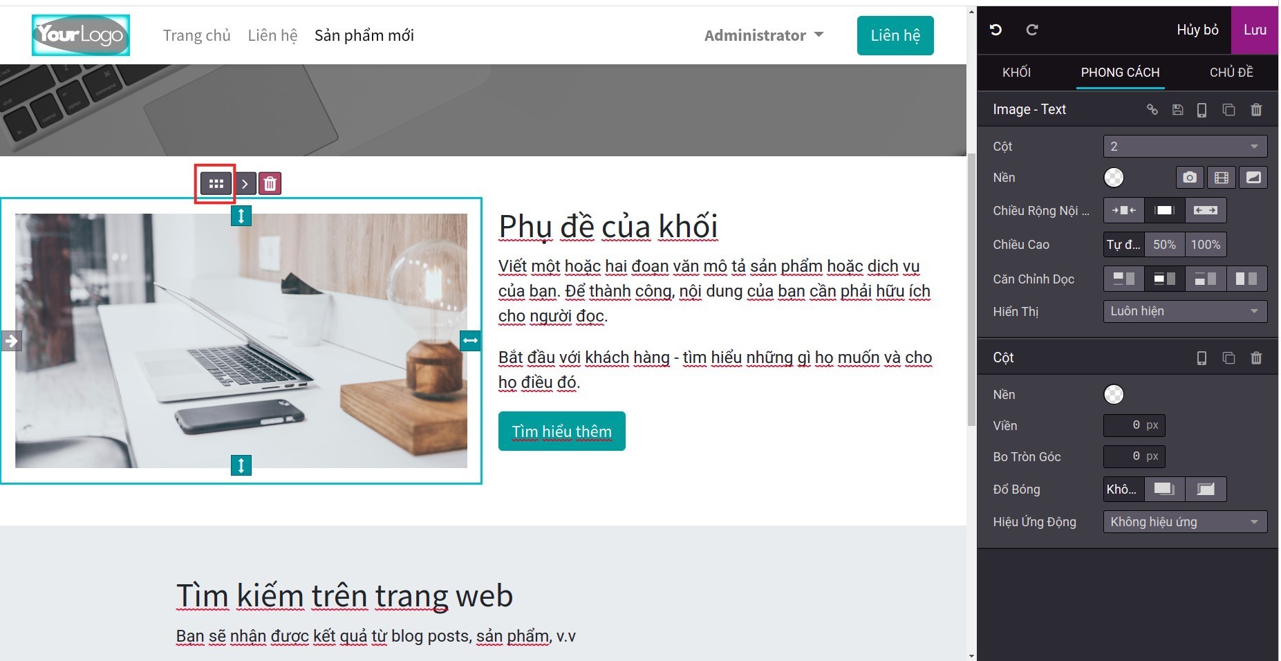 Di chuyển khối nội dung