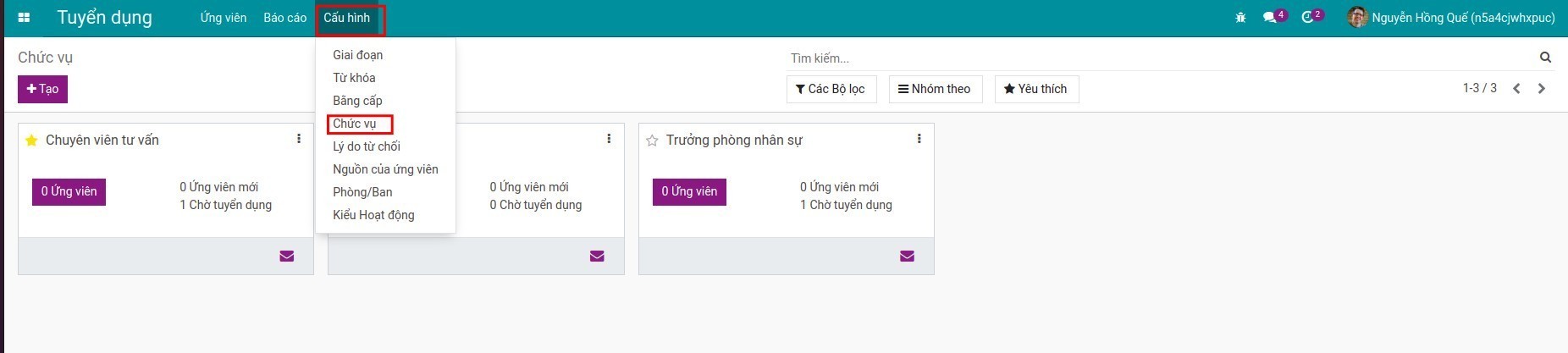 Tạo chức vụ từ Tuyển dụng