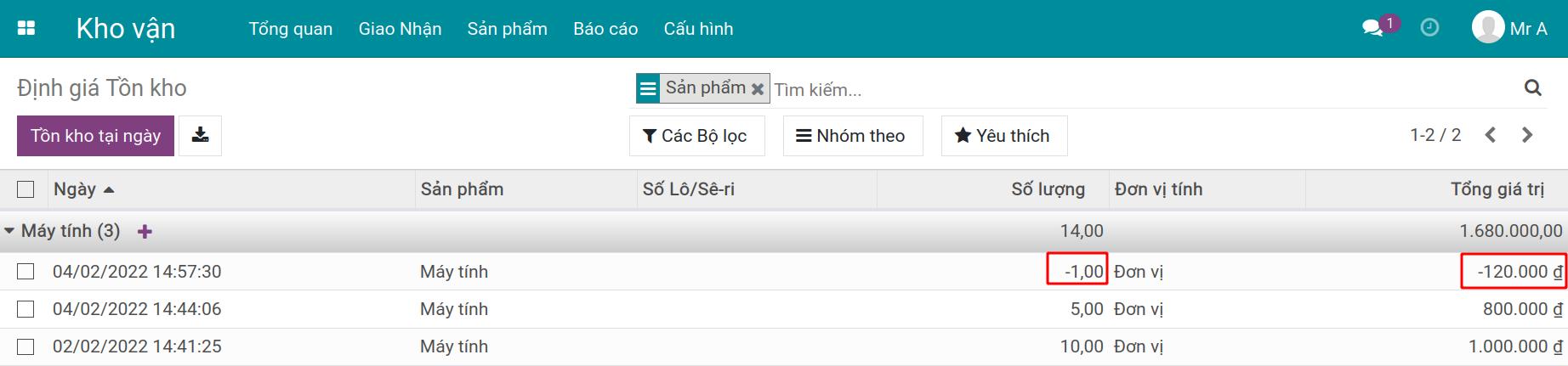 báo cáo định giá tồn kho
