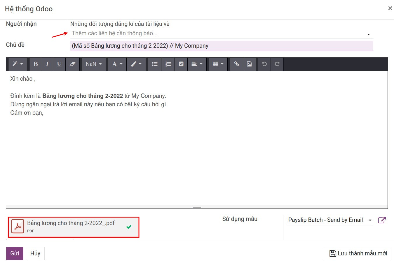 Gửi bảng lương cho ngân hàng - Phần mềm quản lý tính lương Viindoo