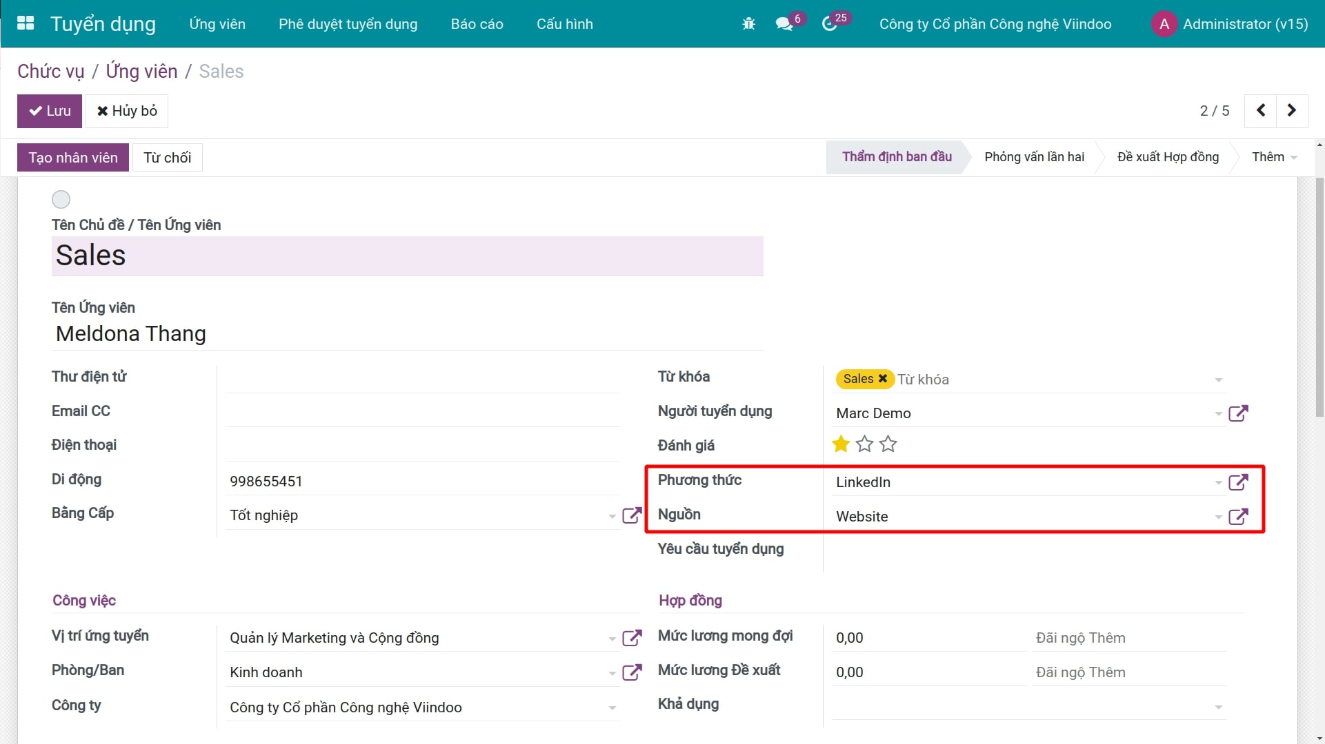 Tạo hồ sơ ứng viên có nguồn
