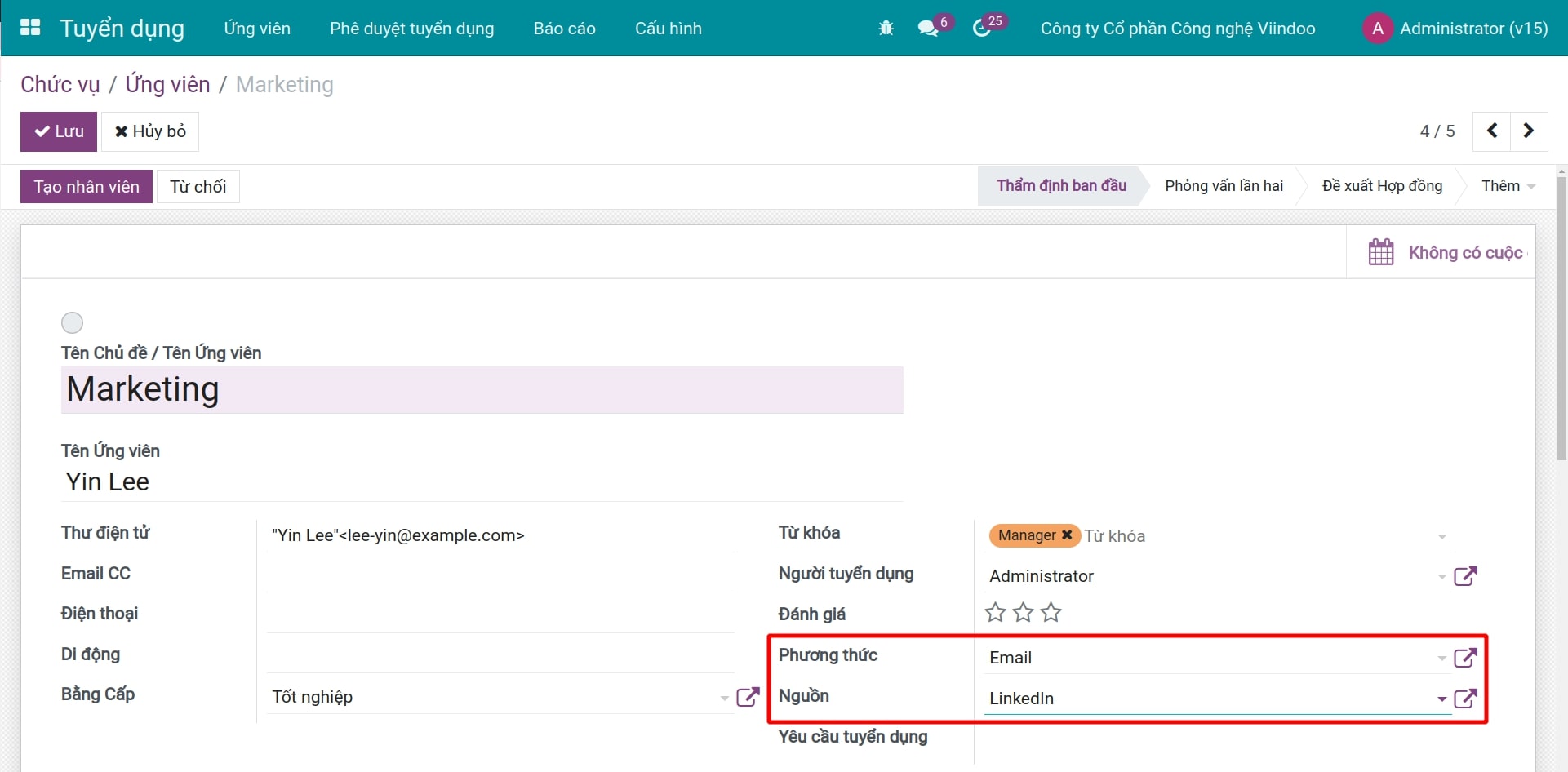 Tạo hồ sơ ứng viên có nguồn từ email