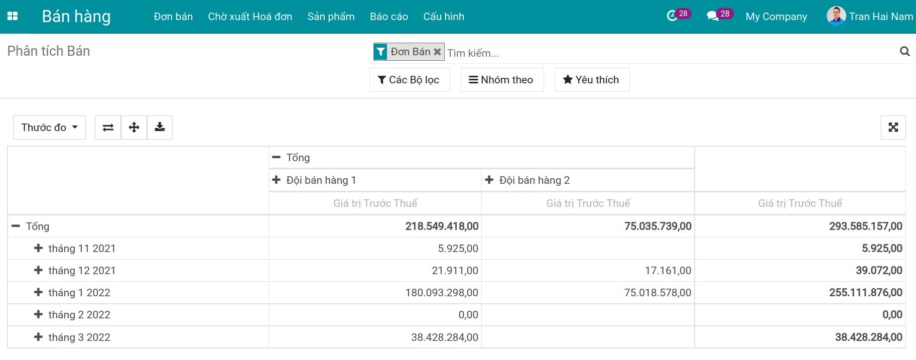 Báo cáo tổng hợp bán hàng pivot - Viindoo