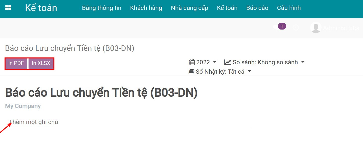 In báo cáo trên Viindoo