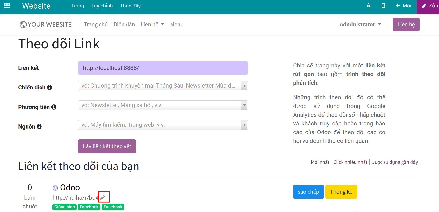 Chỉnh sửa theo vết link