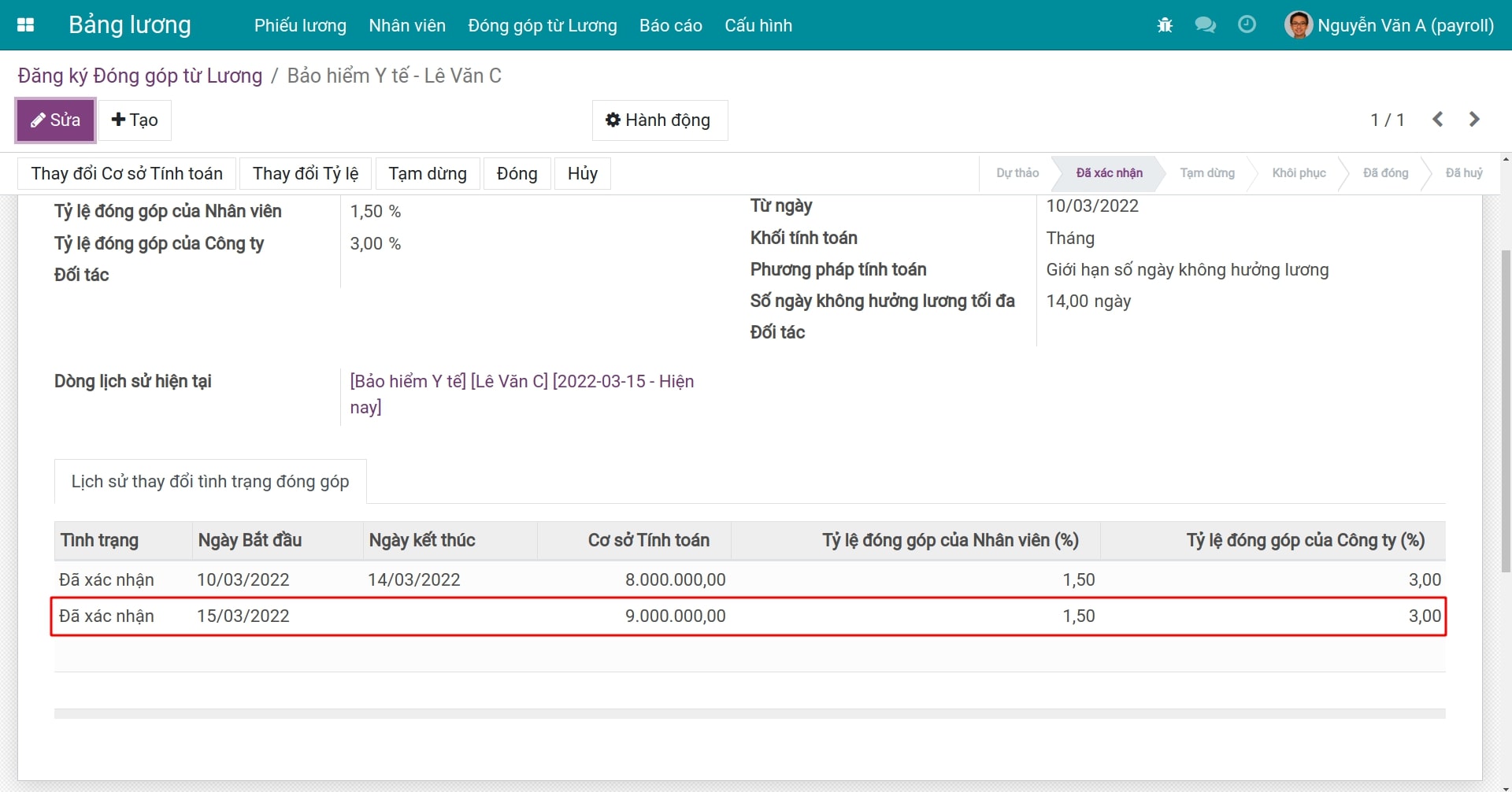 Hiển thị thay đổi cơ sở tính toán trên lịch sử thay đổi