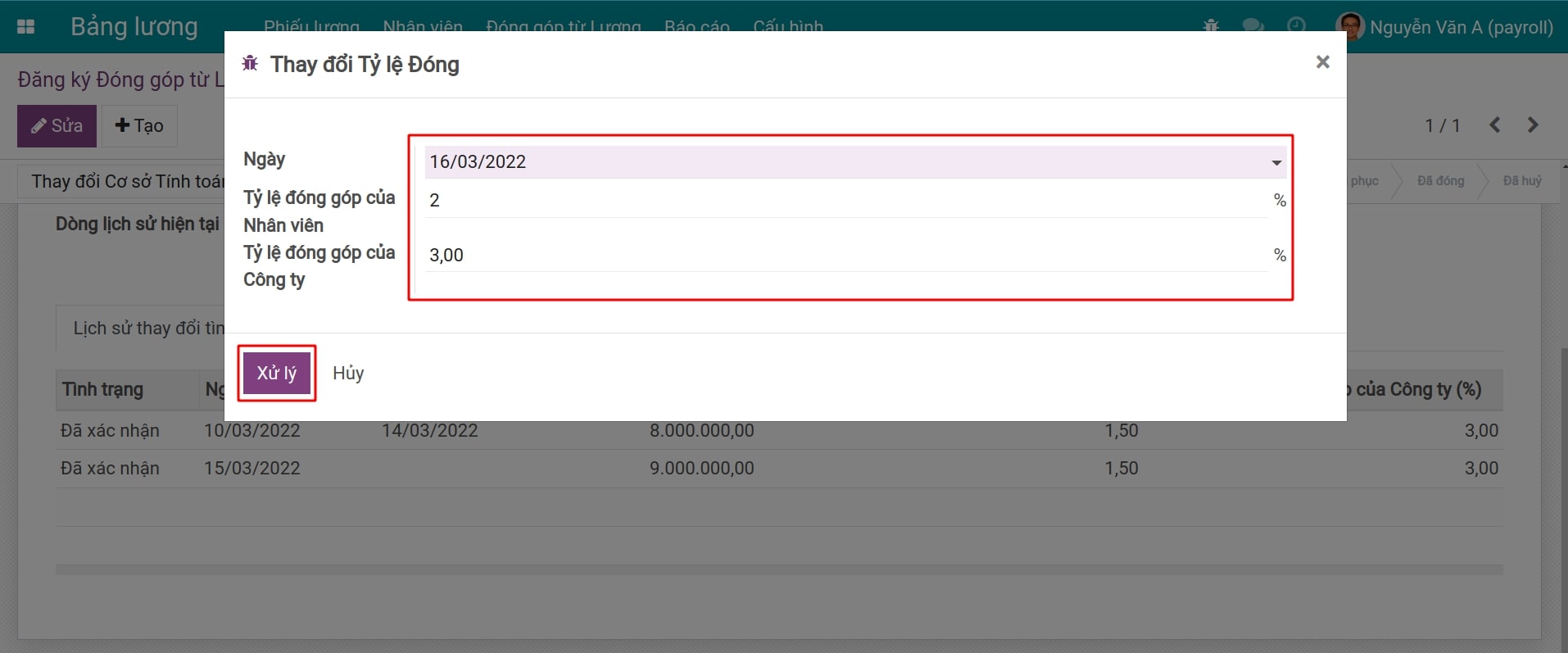 Thay đổi tỷ lệ tính toán cho bản ghi