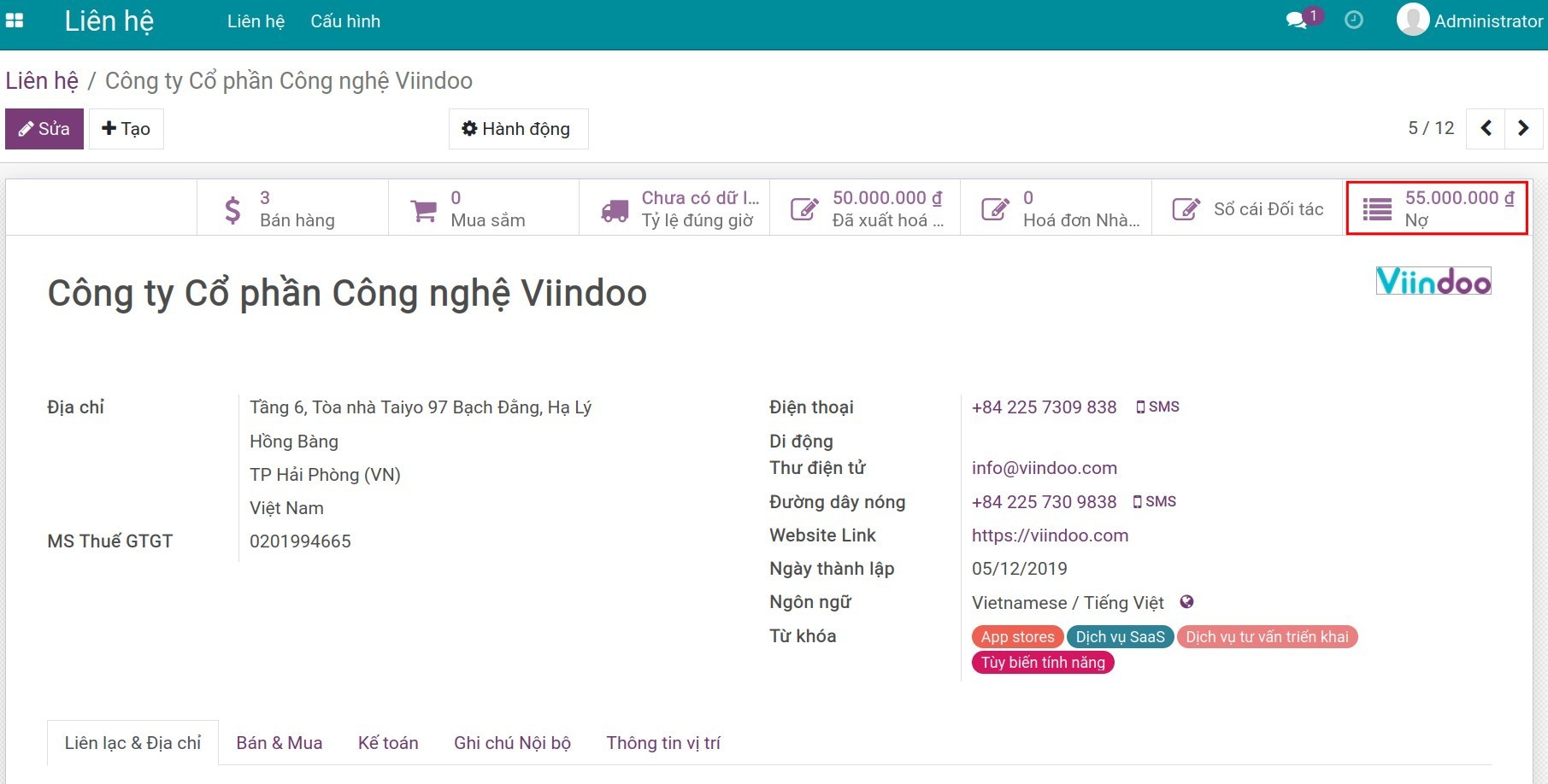 Theo dõi công nợ, thanh toán - Phần mềm kế toán Viindoo