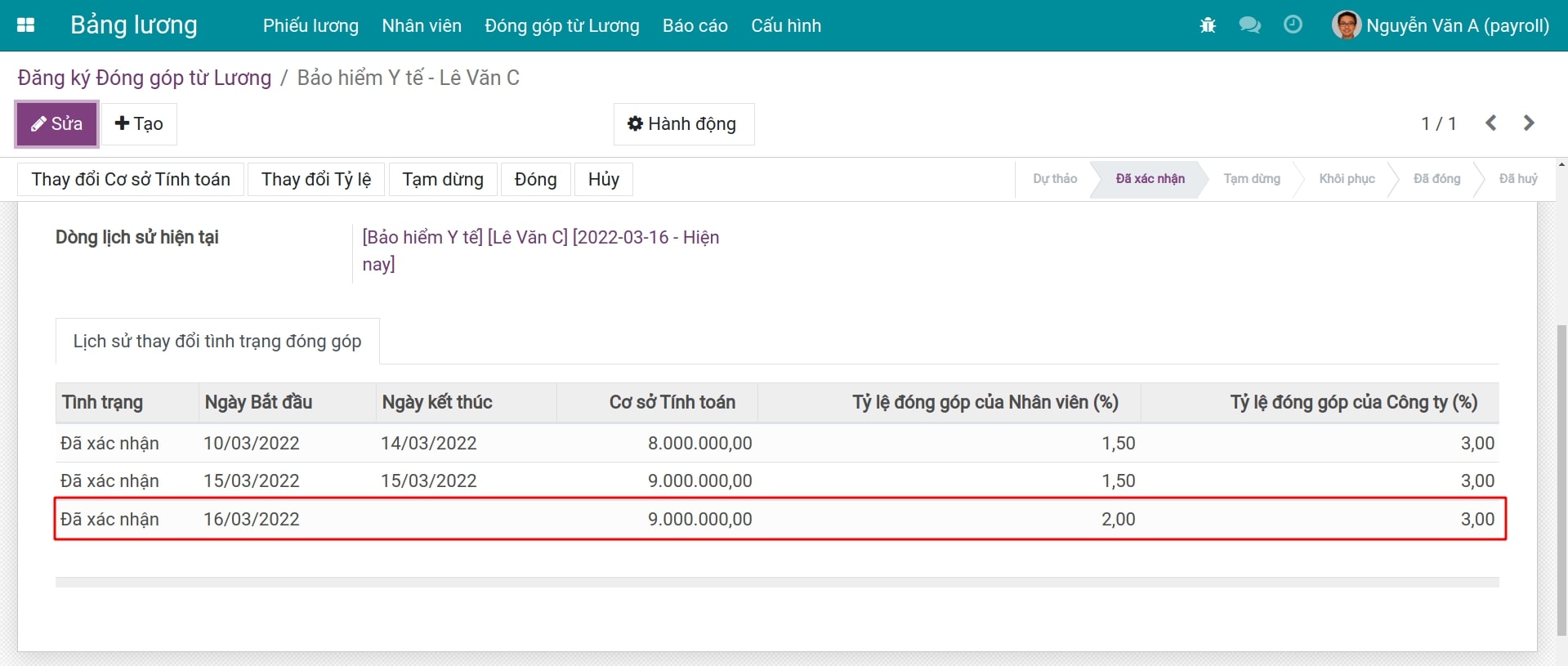 Hiển thị thay đổi tỷ lệ trên lịch sử thay đổi