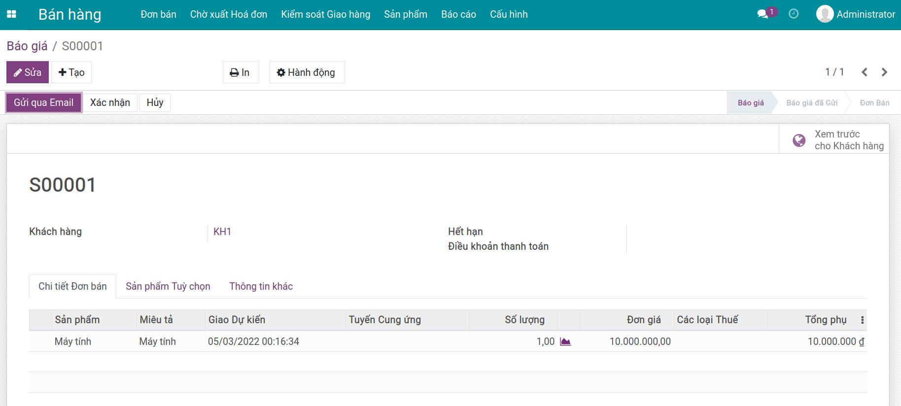 Tạo đơn bán hàng Kho vận Viindoo