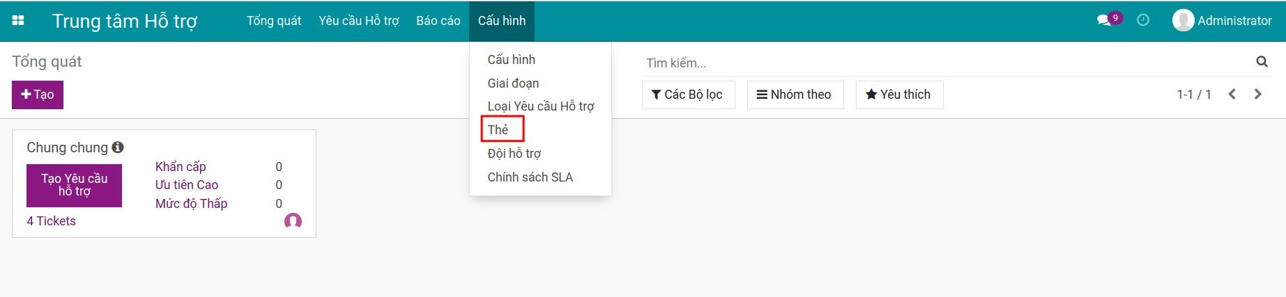 Tạo mới thẻ gắn tới yêu cầu hỗ trợ Viindoo