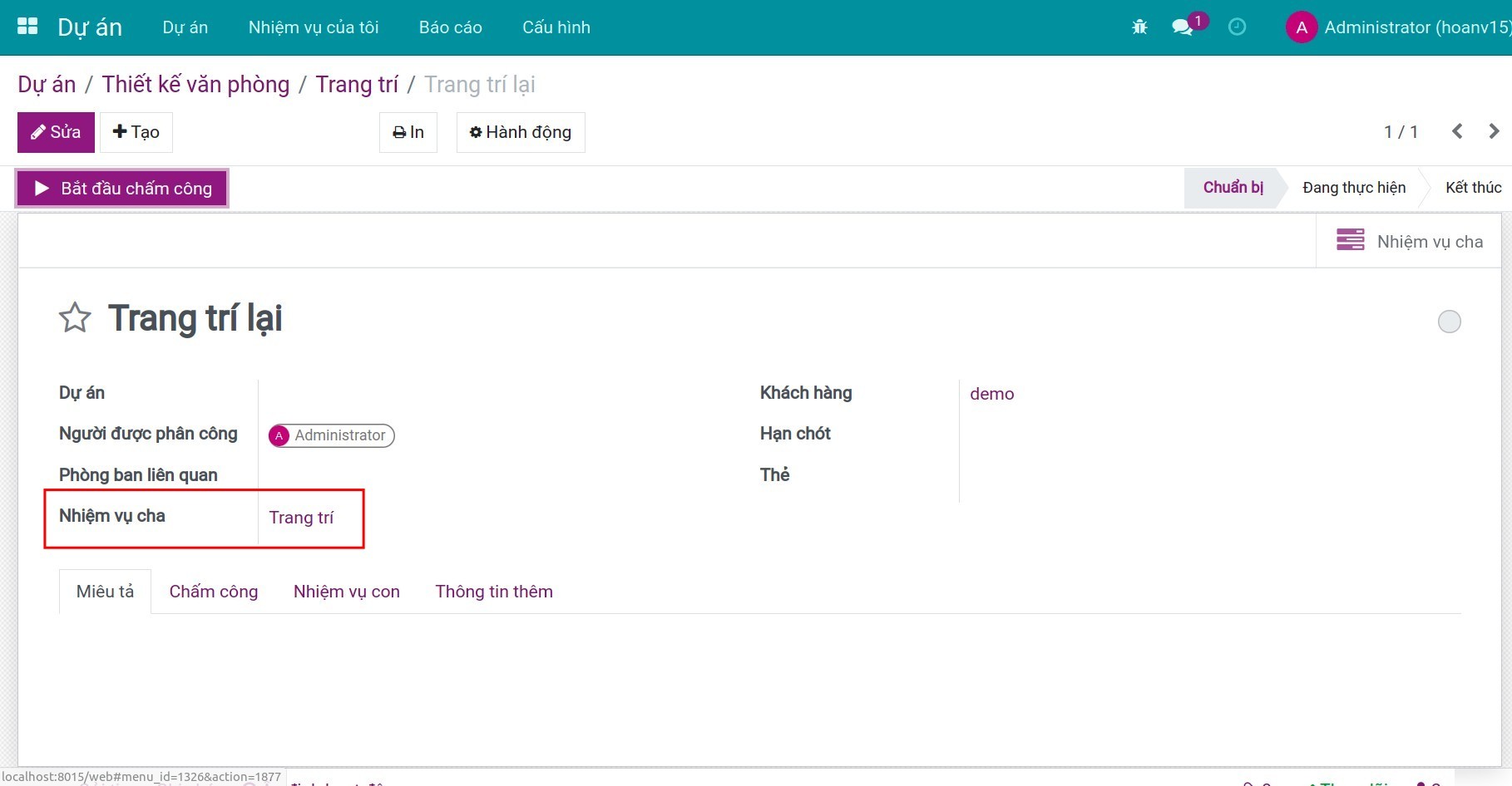 Chọn nhiệm vụ cha