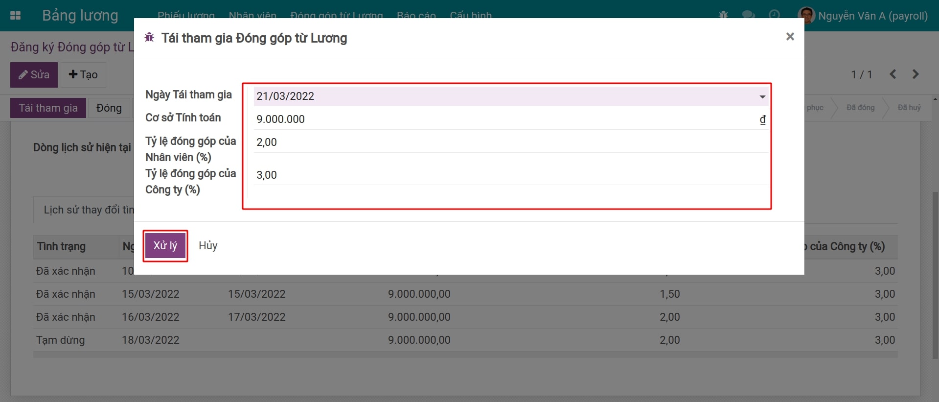 Tái khởi động một bản ghi đăng ký đóng bảo hiểm đã tạm dừng