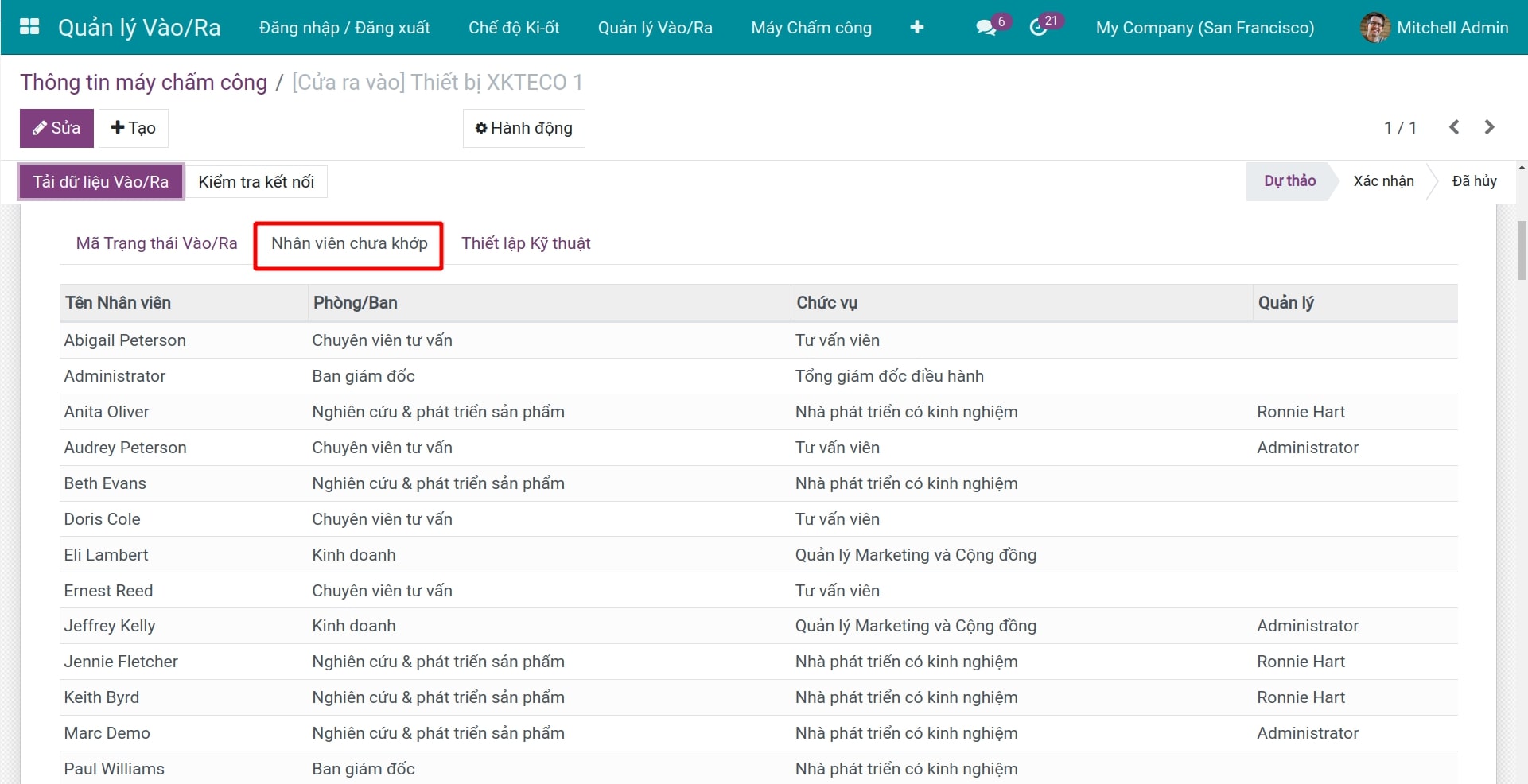 Nhân viên chưa khớp